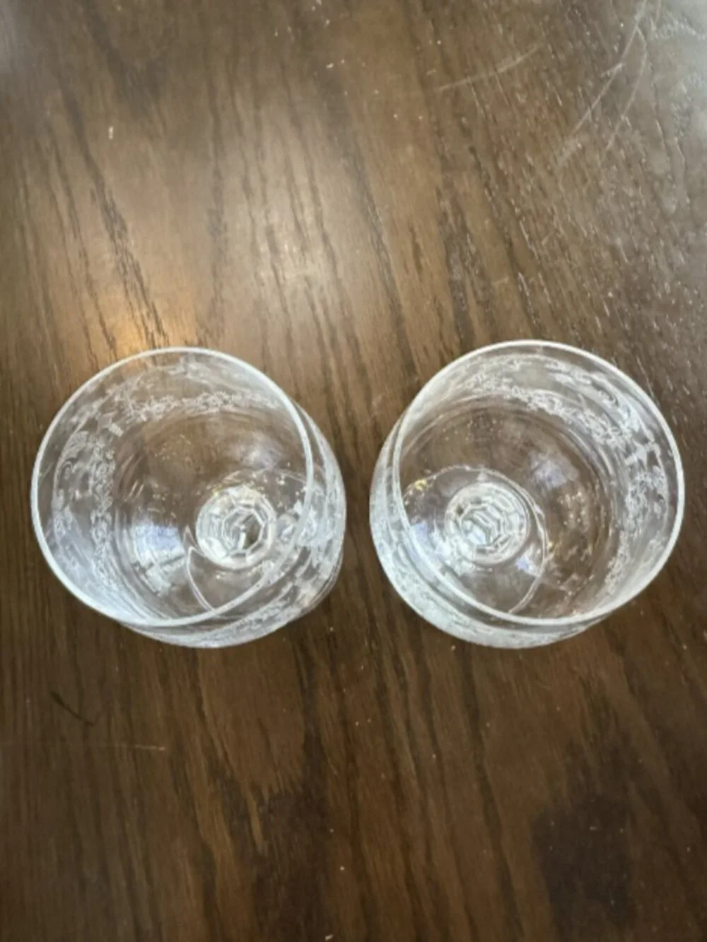 Vintage Bohemia Crystal Queen's Lace Wine Goblets Clear Etched Glass Set Of 2
